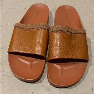 OluKai Tan Leather Slide Sandals